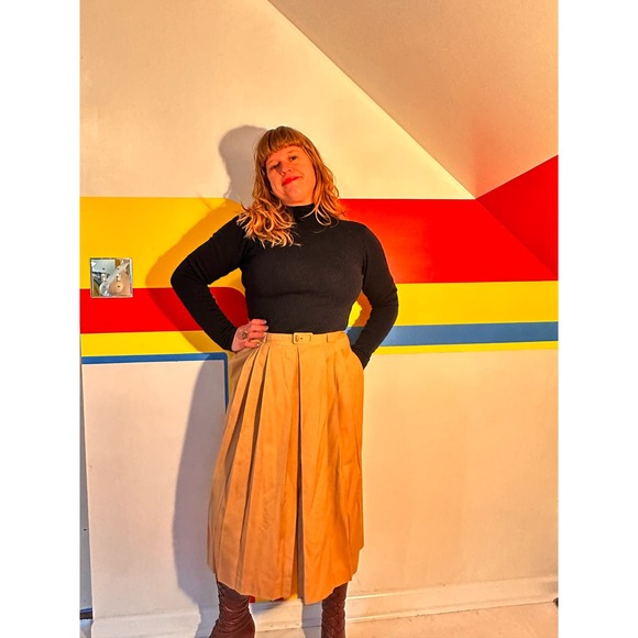 1970s vintage khaki midi skirt with pockets safari klute sz m - Picture 6 of 6